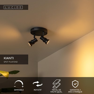 Lucide KIANTI - Spot plafond - Ø 15 cm - 2xGU10 - Noir